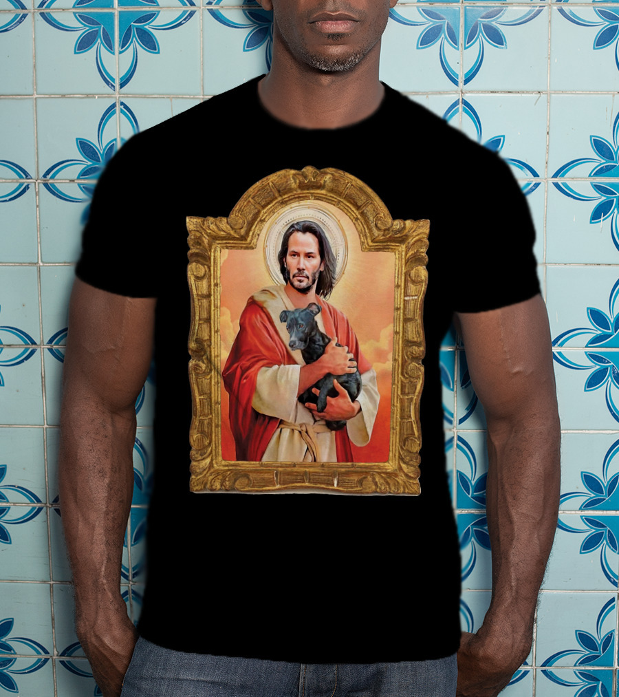 Keanu Reeves St John Patron Holding Doggies Sacred Halo Frame T-Shirt