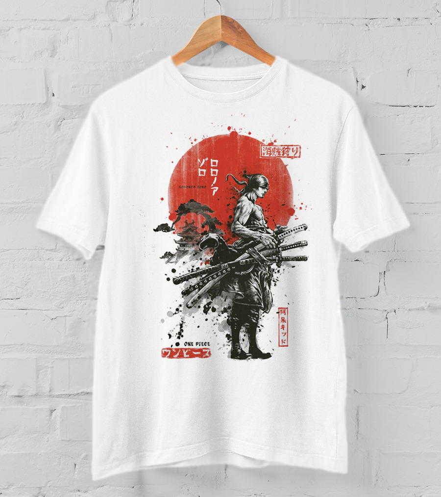 Roronoa Zoro Wano Arc Samurai Swords One Piece Anime Kanji T-Shirt