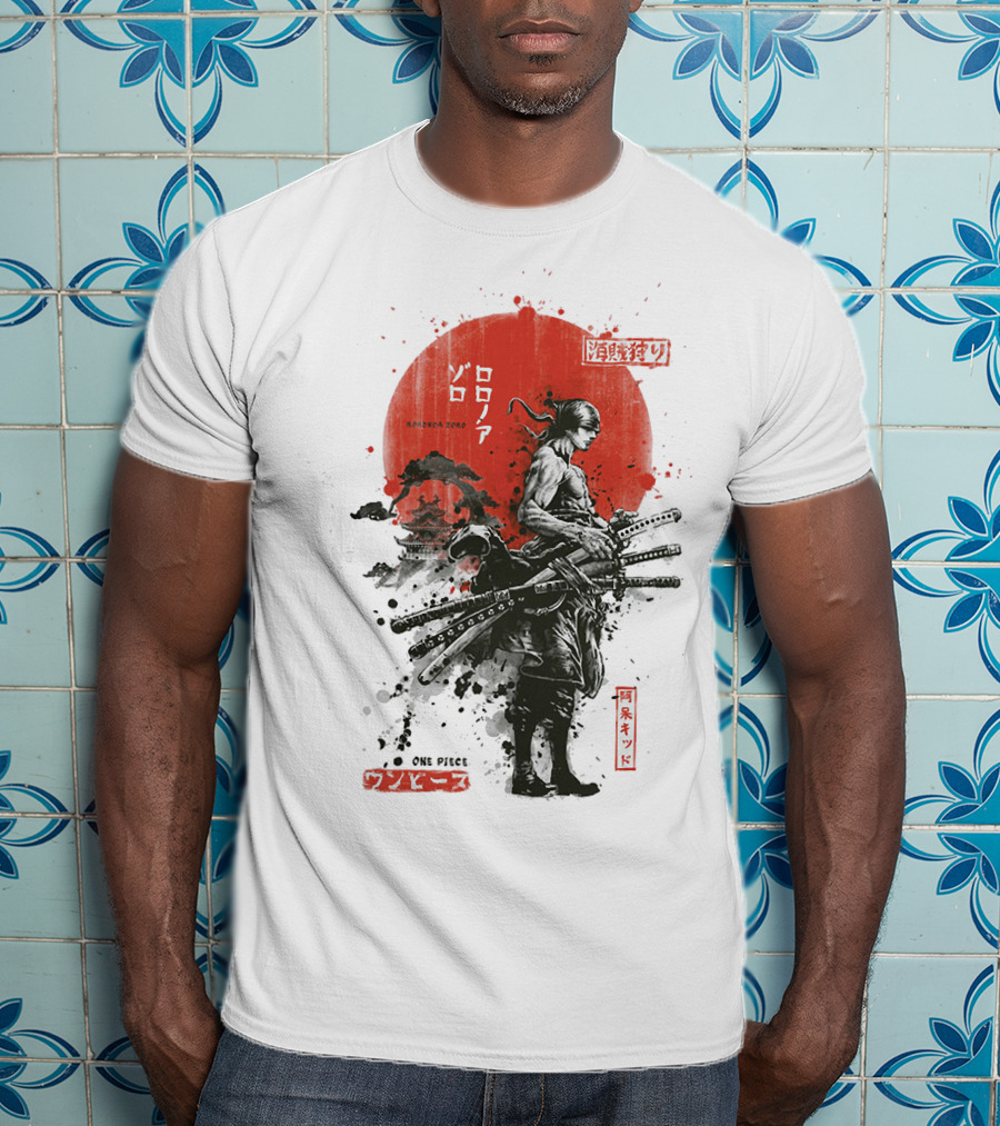 Roronoa Zoro Wano Arc Samurai Swords One Piece Anime Kanji T-Shirt