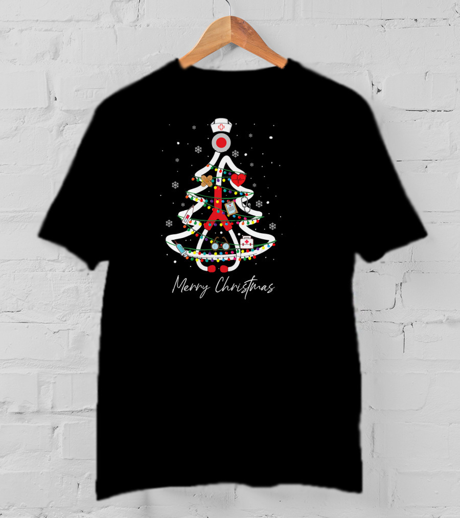 Merry Christmas Nurse Holiday Tree Yuletide Practitioners T-Shirt
