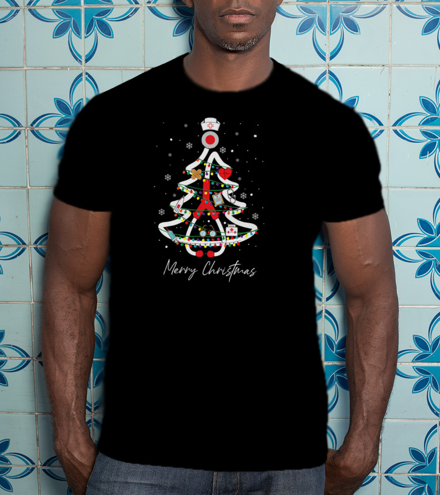 Merry Christmas Nurse Holiday Tree Yuletide Practitioners T-Shirt