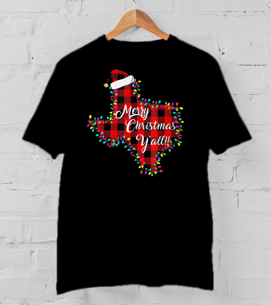 Texas Merry Christmas Y'All Plaid Lights T-Shirt