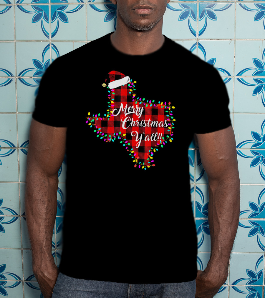 Texas Merry Christmas Y'All Plaid Lights T-Shirt