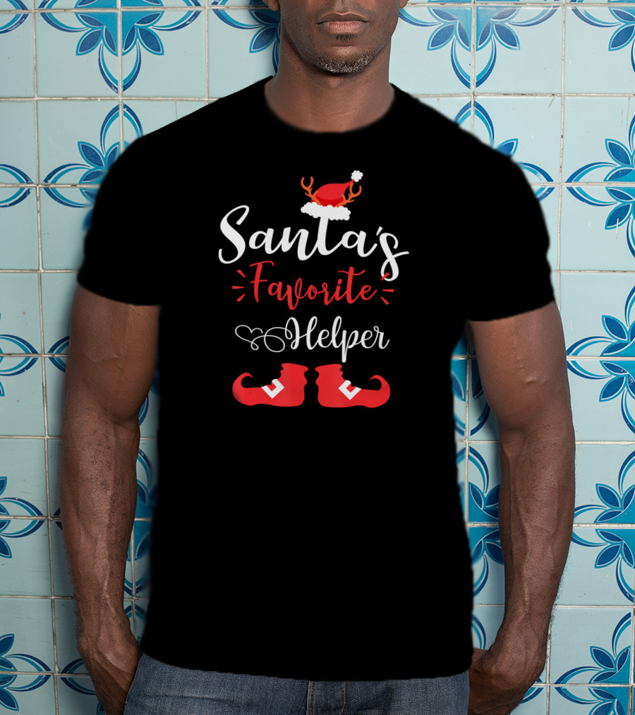 Santa's Favorite Helper Reindeer Antlers And Red Elf Shoes T-Shirt