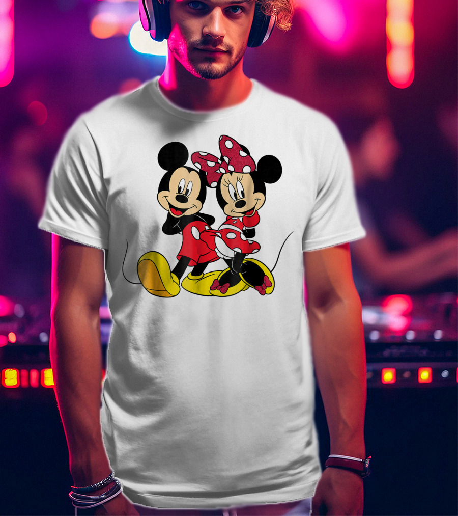 Mickey And Minnie Big Mouse Disney Yellow Shoes Red Bow T-Shirt
