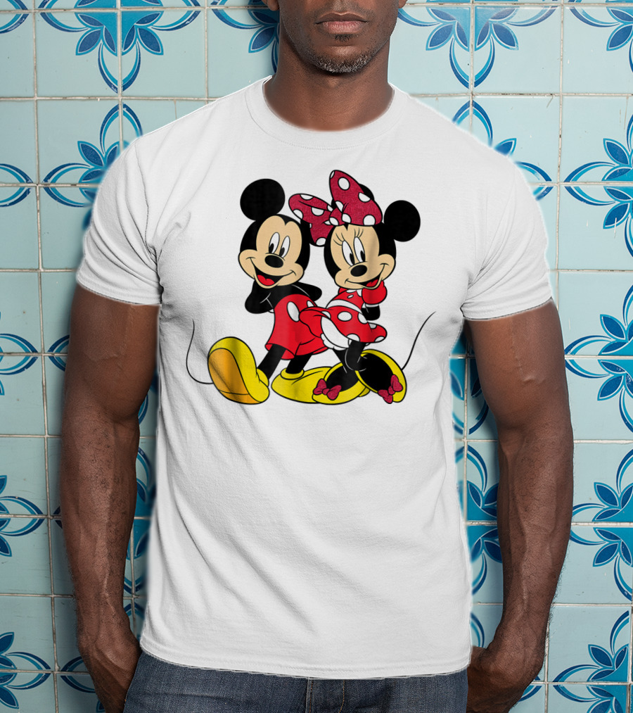 Mickey And Minnie Big Mouse Disney Yellow Shoes Red Bow T-Shirt