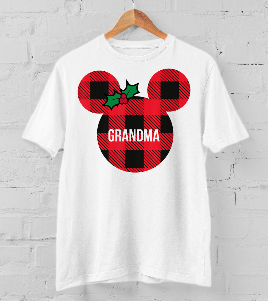 Disney Minnie Mouse Plaid Grandma Holiday Family Christmas T-Shirt