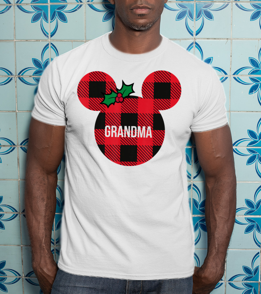 Disney Minnie Mouse Plaid Grandma Holiday Family Christmas T-Shirt