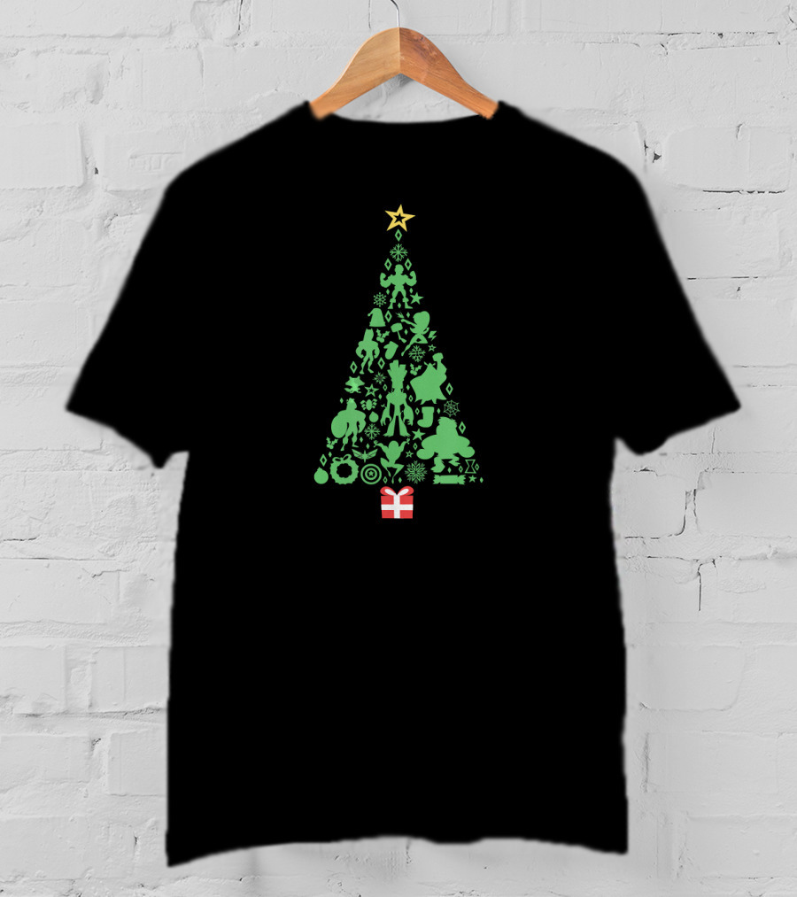 Marvel Christmas Tree With Iconic Super Hero Shapes And Holiday Star T-Shirt