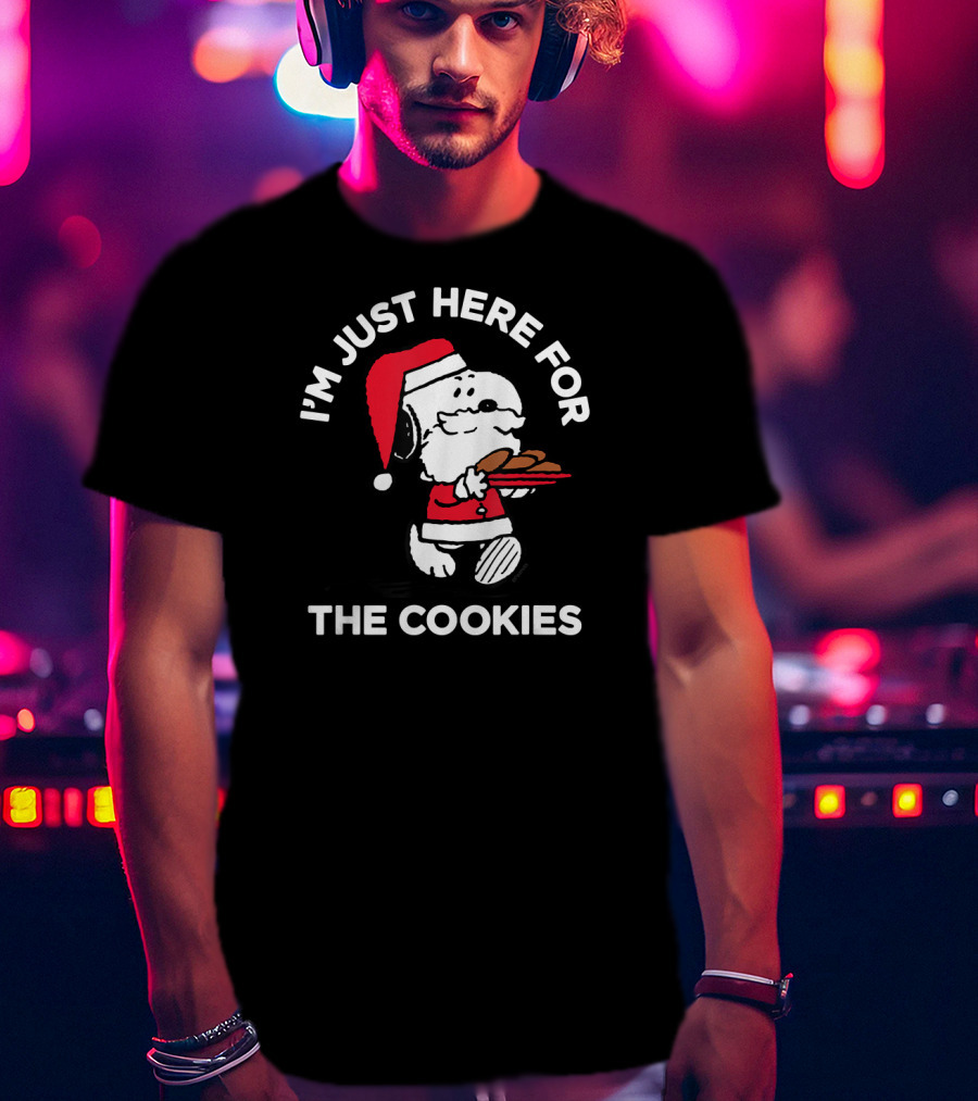 I'm Just Here For The Cookies Peanuts Snoopy Santa T-Shirt