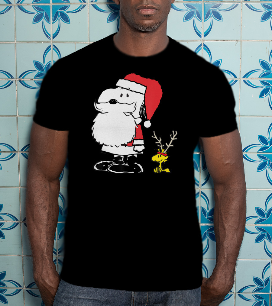 Peanuts Snoopy And Woodstock In Santa And Antlers Holiday Shop T-Shirt