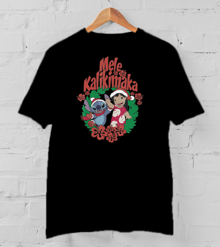 Mele Kalikimaka Lilo And Stitch Christmas Wreath Disney T-Shirt