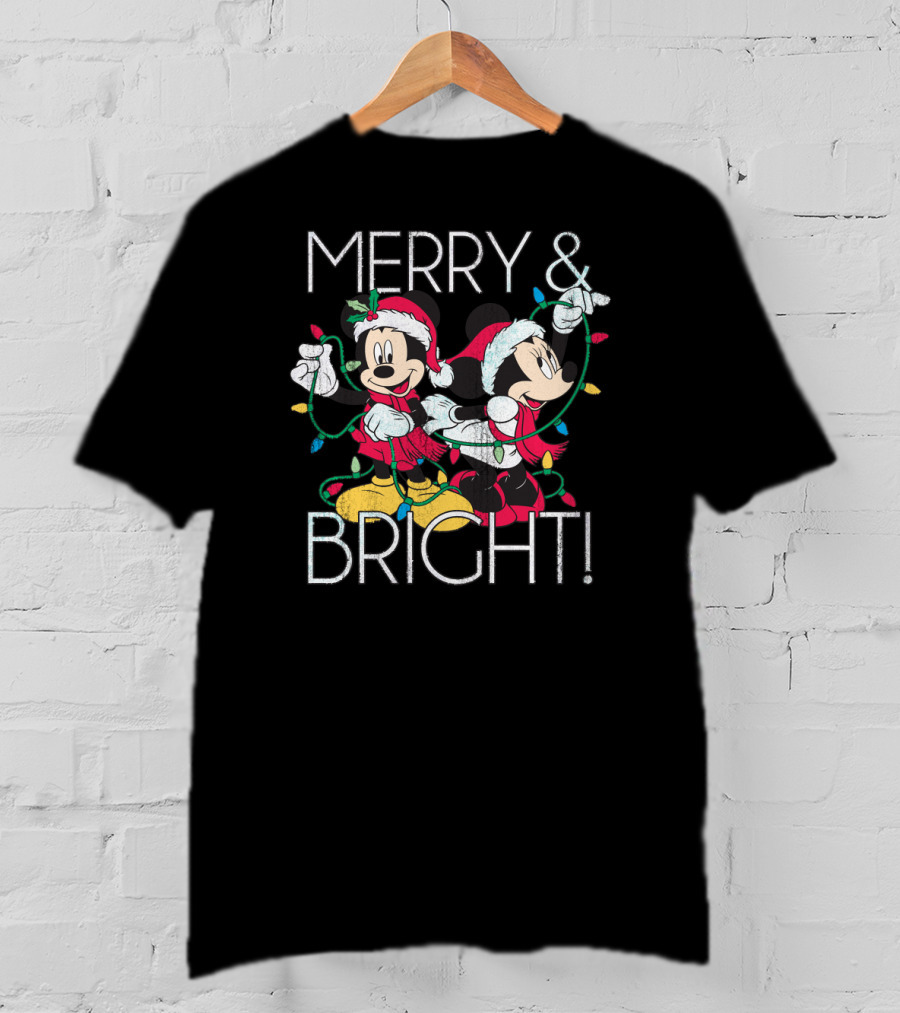 Merry And Bright Minnie And Mickey Disney Christmas Foil T-Shirt