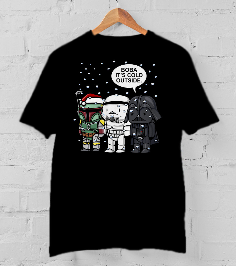 Star Wars Boba It's Cold Outside Winter Snow Darth Vader Stormtrooper Santa Hat T-Shirt