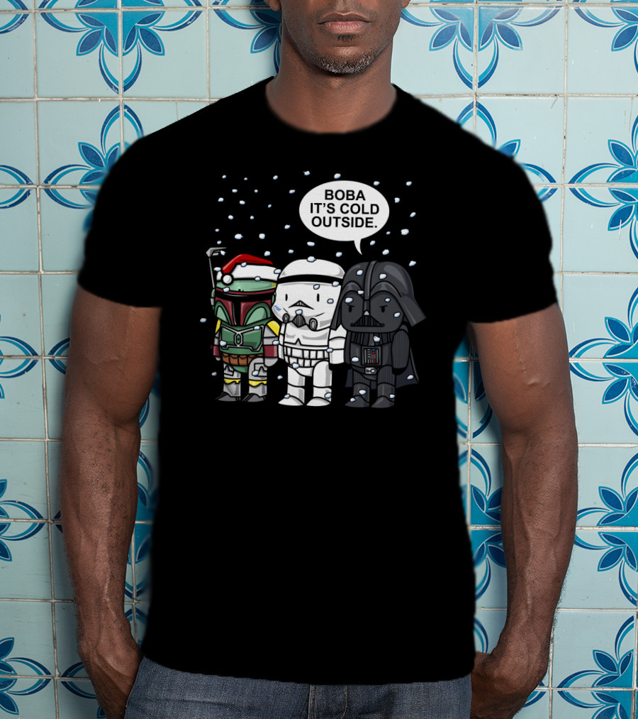 Star Wars Boba It's Cold Outside Winter Snow Darth Vader Stormtrooper Santa Hat T-Shirt