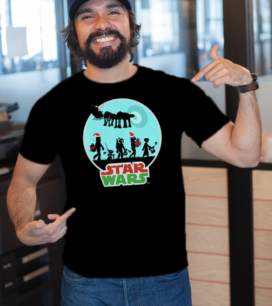Star Wars Holiday Characters With Santa Hats And Death Star T-Shirt