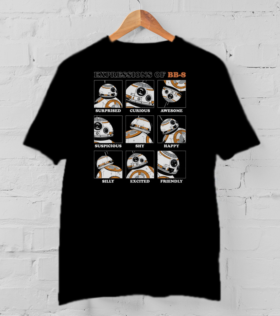 Expressions Of BB-8 Surprised Curious Awesome Suspicious Shy Happy Silly Excited Friendly T-Shirt