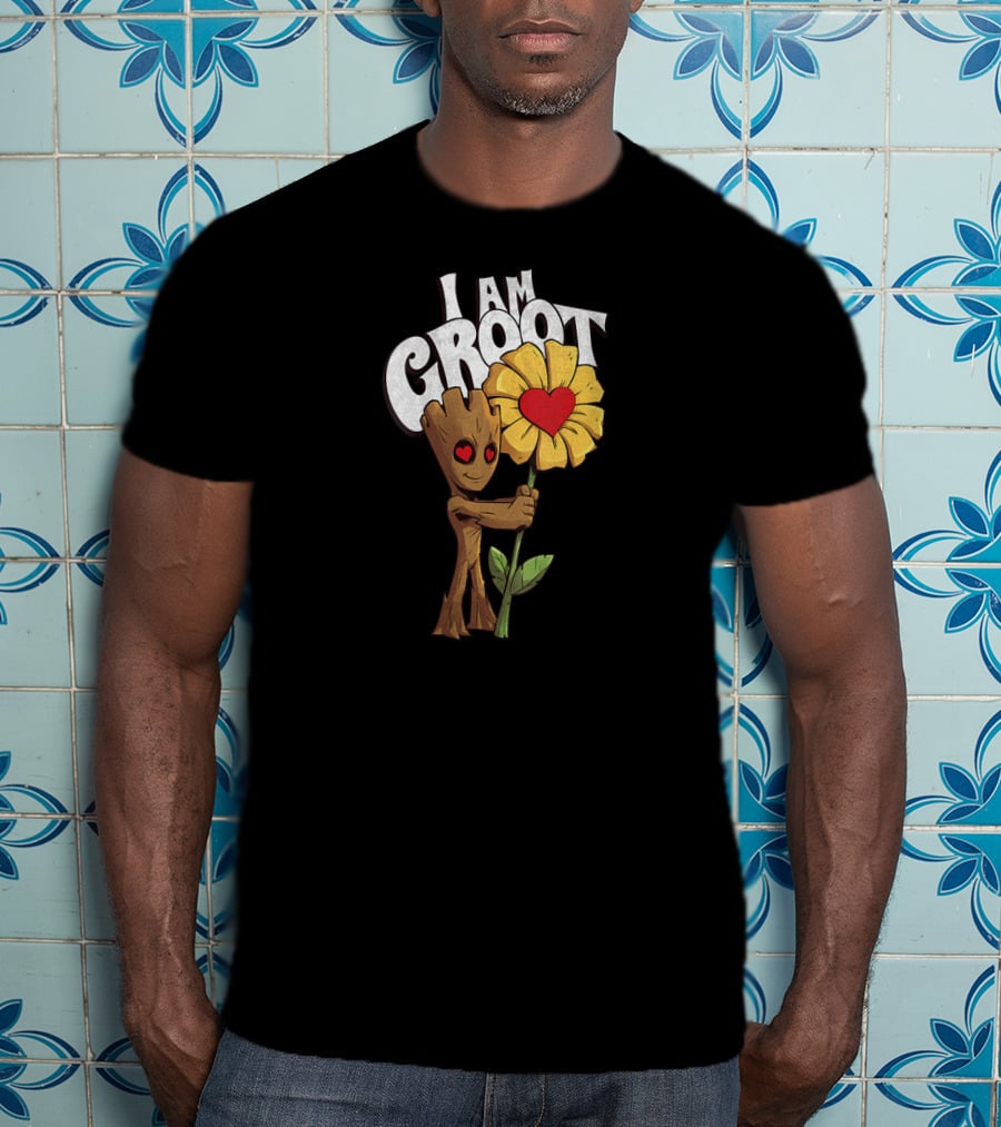 I Am Groot Heart Eyes Holding Sunflower With Red Heart T-Shirt