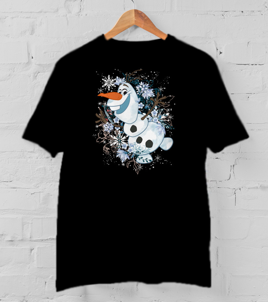 Disney Frozen Olaf Joyfully Dancing Among Snowflakes And Flowers T-Shirt