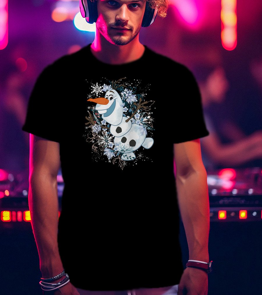 Disney Frozen Olaf Joyfully Dancing Among Snowflakes And Flowers T-Shirt