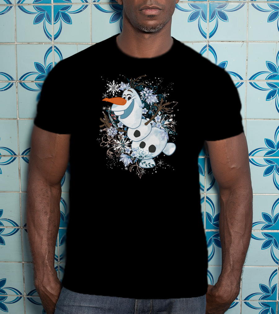 Disney Frozen Olaf Joyfully Dancing Among Snowflakes And Flowers T-Shirt