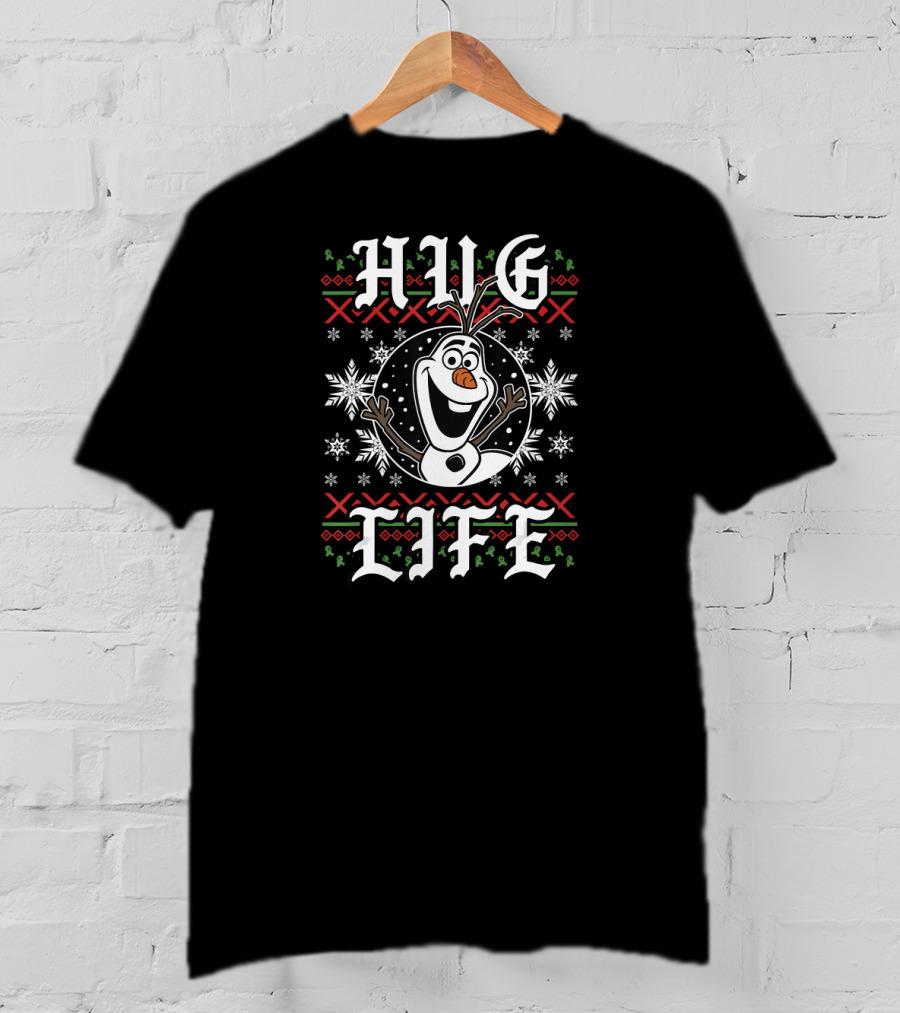 Disney Frozen Olaf Hug Life Ugly Christmas Style Snowflakes T-Shirt