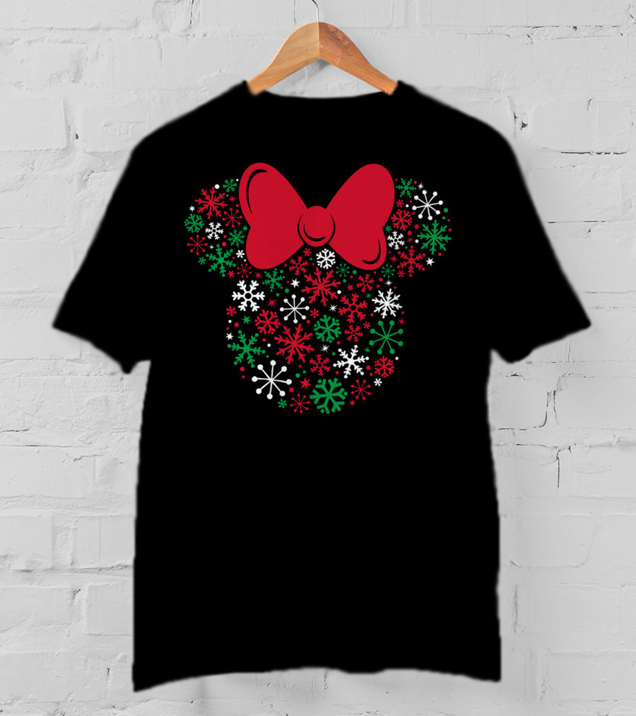 Disney Minnie Mouse Holiday Snowflakes Icon With Red Bow T-Shirt