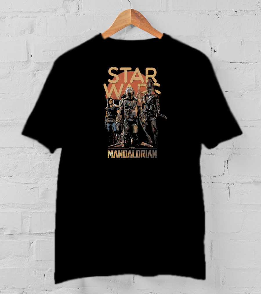Star Wars The Mandalorian Trio Characters Dark T-Shirt