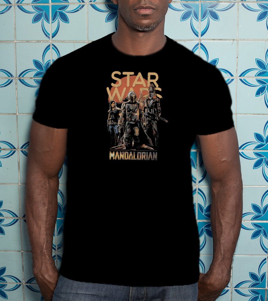 Star Wars The Mandalorian Trio Characters Dark T-Shirt