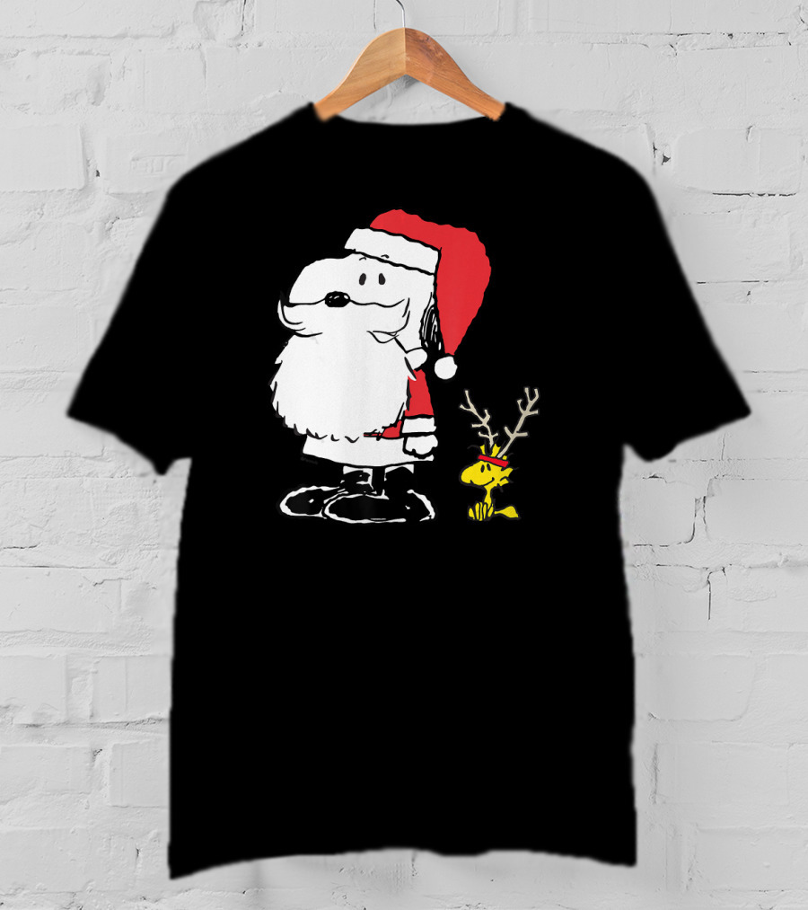 Snoopy Santa With Woodstock Antlers Peanuts Holiday T-Shirt