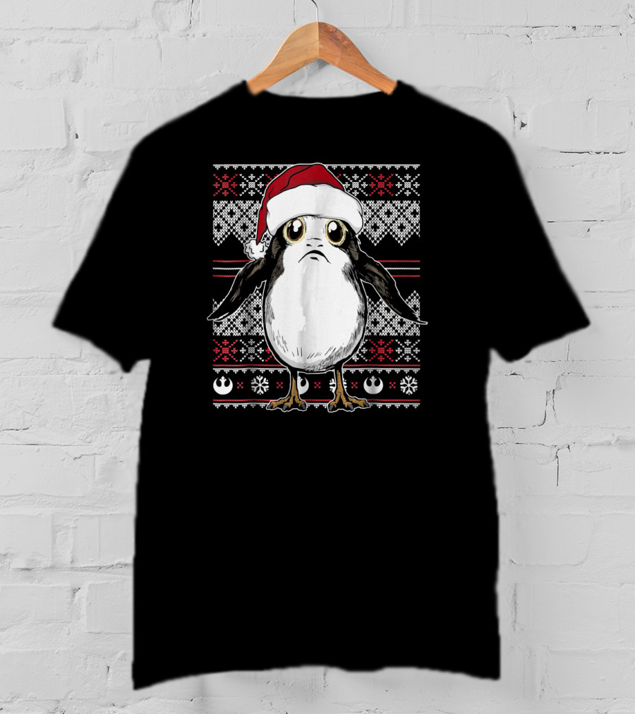 Star Wars Porg Santa Hat Christmas Sweater Pattern Rebel Alliance Snowflakes T-Shirt