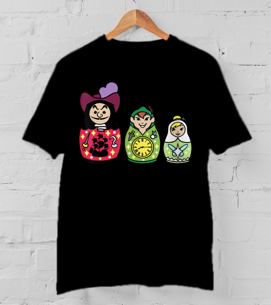 Disney Peter Pan Captain Hook Tinker Bell Matryoshka Dolls T-Shirt