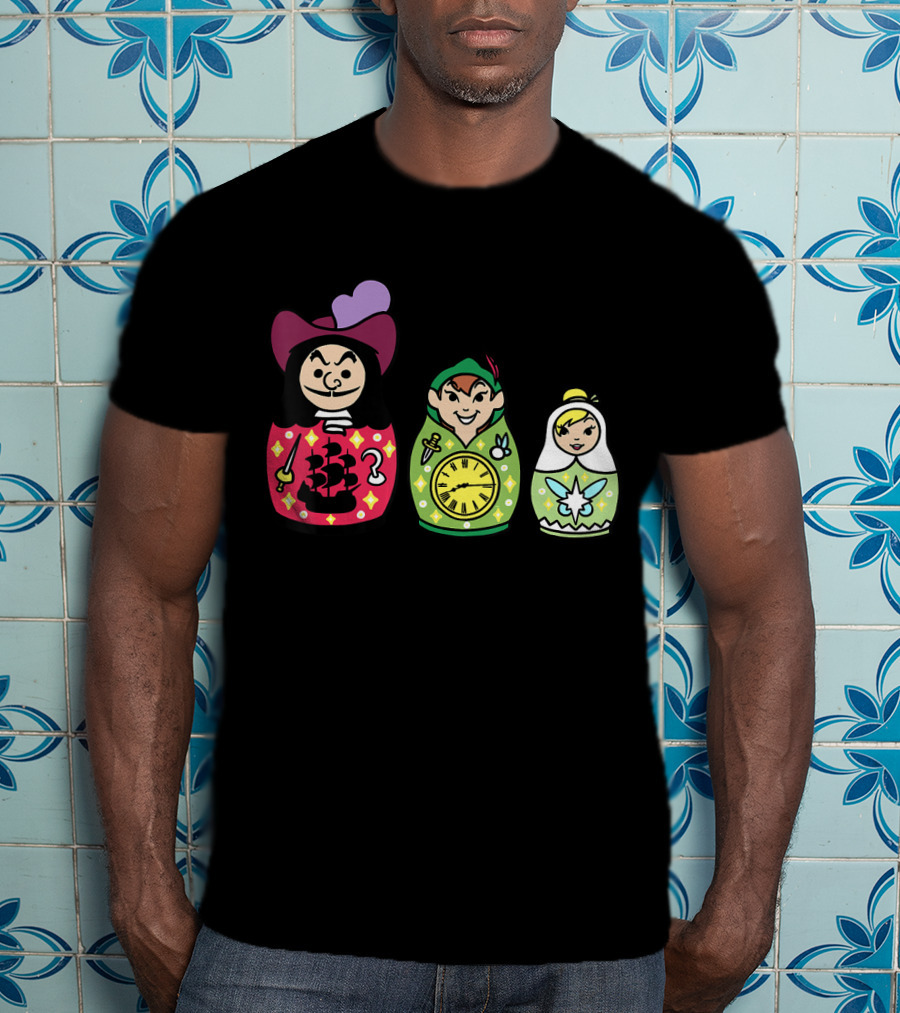 Disney Peter Pan Captain Hook Tinker Bell Matryoshka Dolls T-Shirt