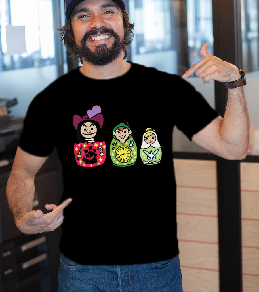 Disney Peter Pan Captain Hook Tinker Bell Matryoshka Dolls T-Shirt