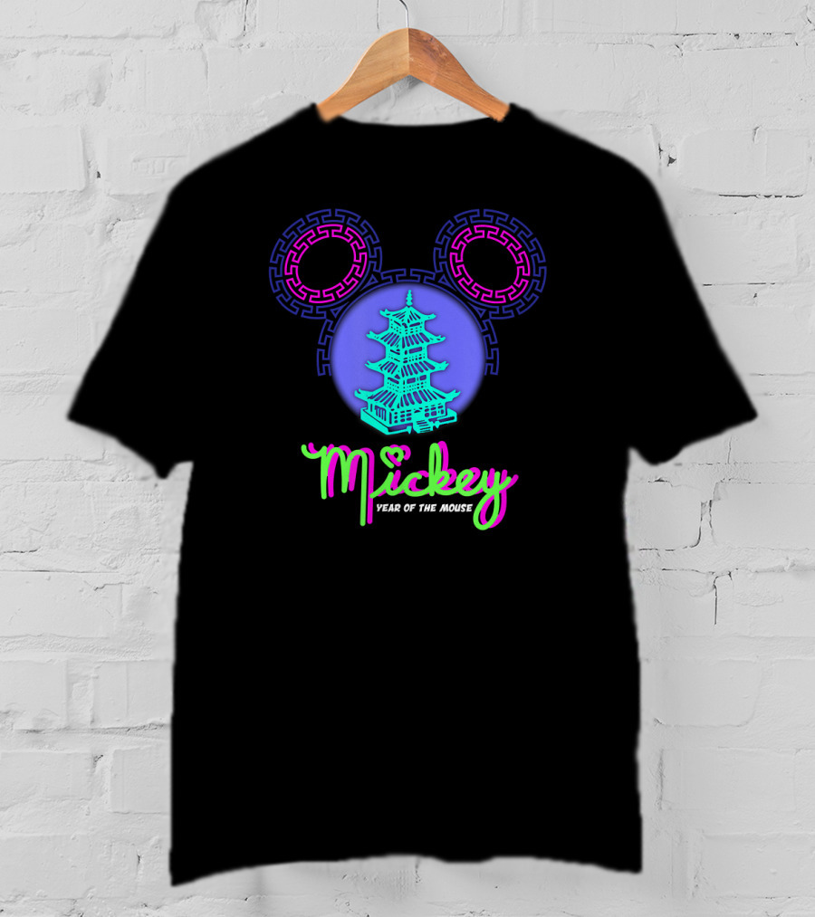 Mickey Year Of The Mouse Chinese New Year Pagoda Neon T-Shirt