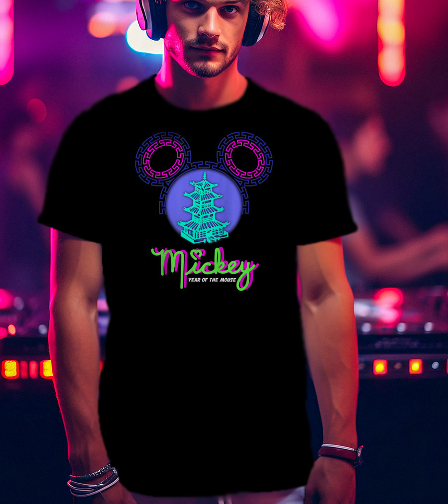 Mickey Year Of The Mouse Chinese New Year Pagoda Neon T-Shirt