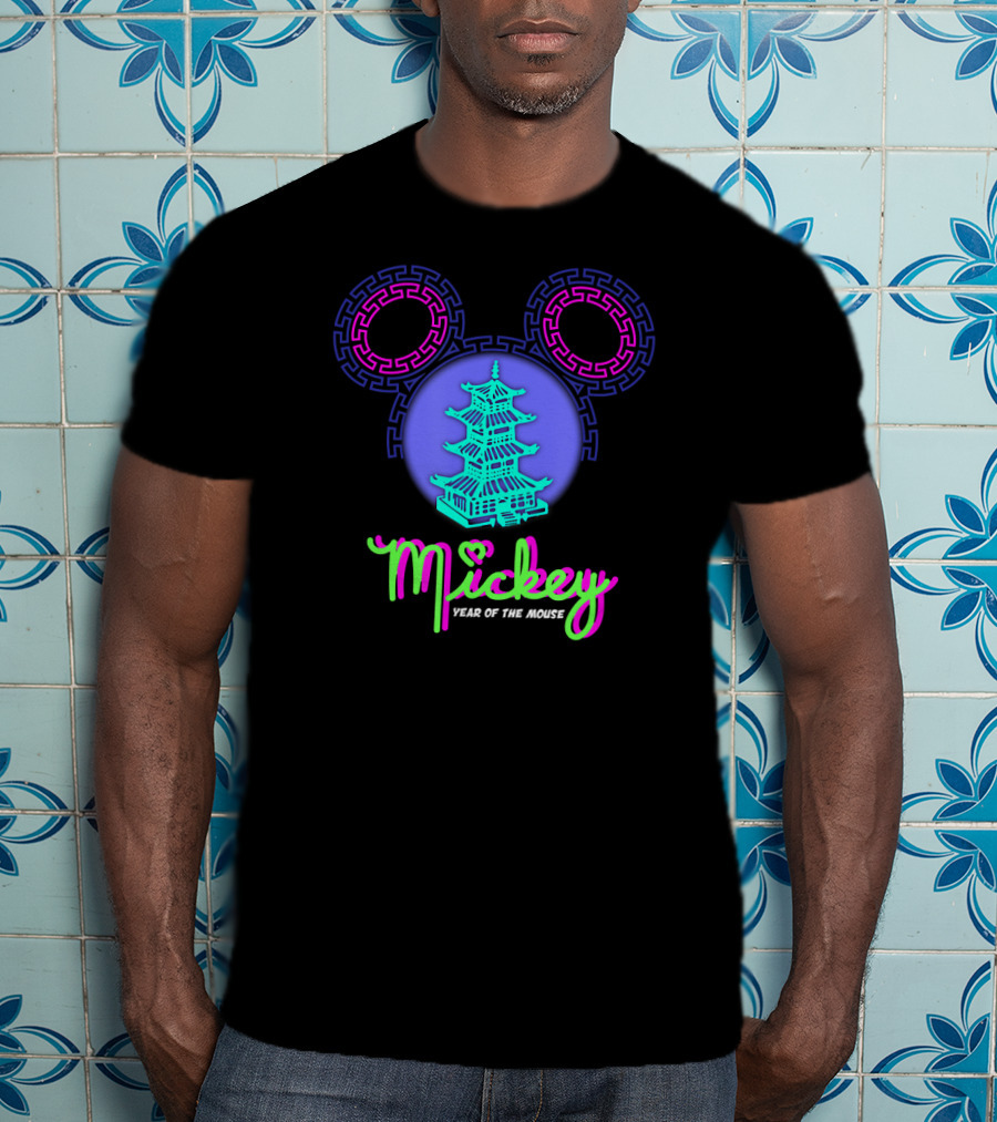 Mickey Year Of The Mouse Chinese New Year Pagoda Neon T-Shirt
