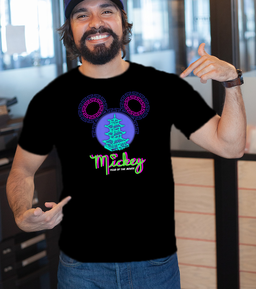 Mickey Year Of The Mouse Chinese New Year Pagoda Neon T-Shirt