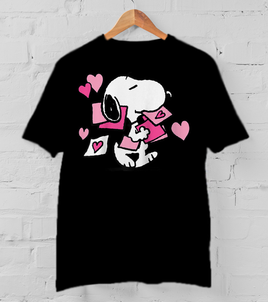 Peanuts Valentines Snoopy Carrying Hearts And Envelopes T-Shirt