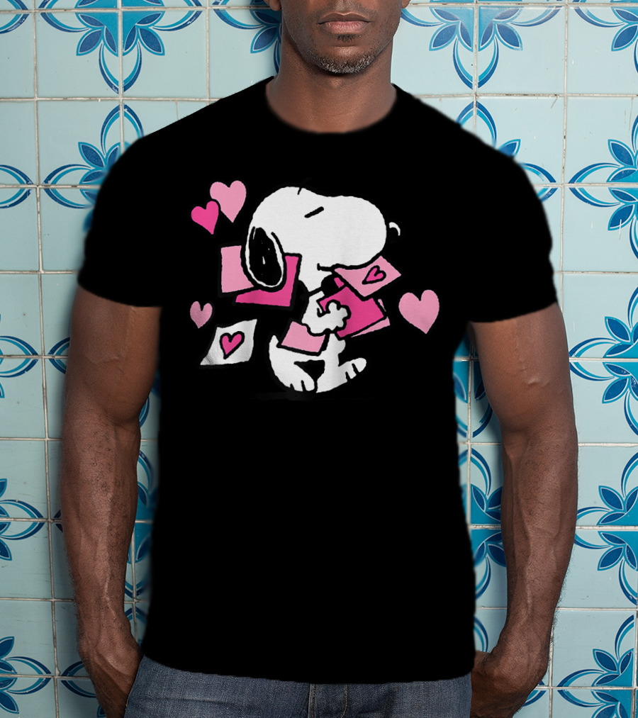 Peanuts Valentines Snoopy Carrying Hearts And Envelopes T-Shirt