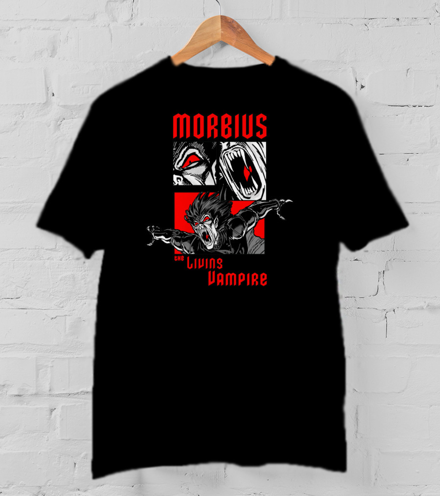 Marvel Morbius The Living Vampire Panels Red Black Comic T-Shirt