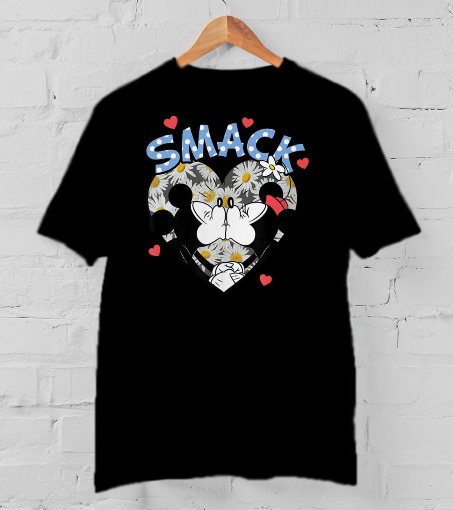 Disney Valentines Smack Kiss Heart Daisies Mickey And Minnie T-Shirt
