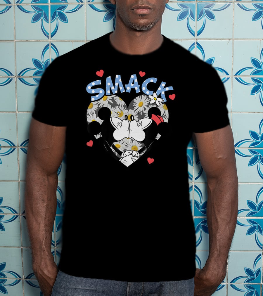 Disney Valentines Smack Kiss Heart Daisies Mickey And Minnie T-Shirt