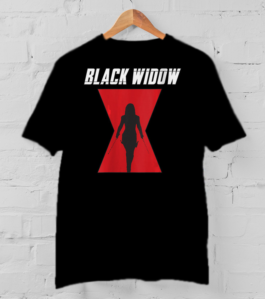 Black Widow Silhouette Red Hourglass Emblem T-Shirt