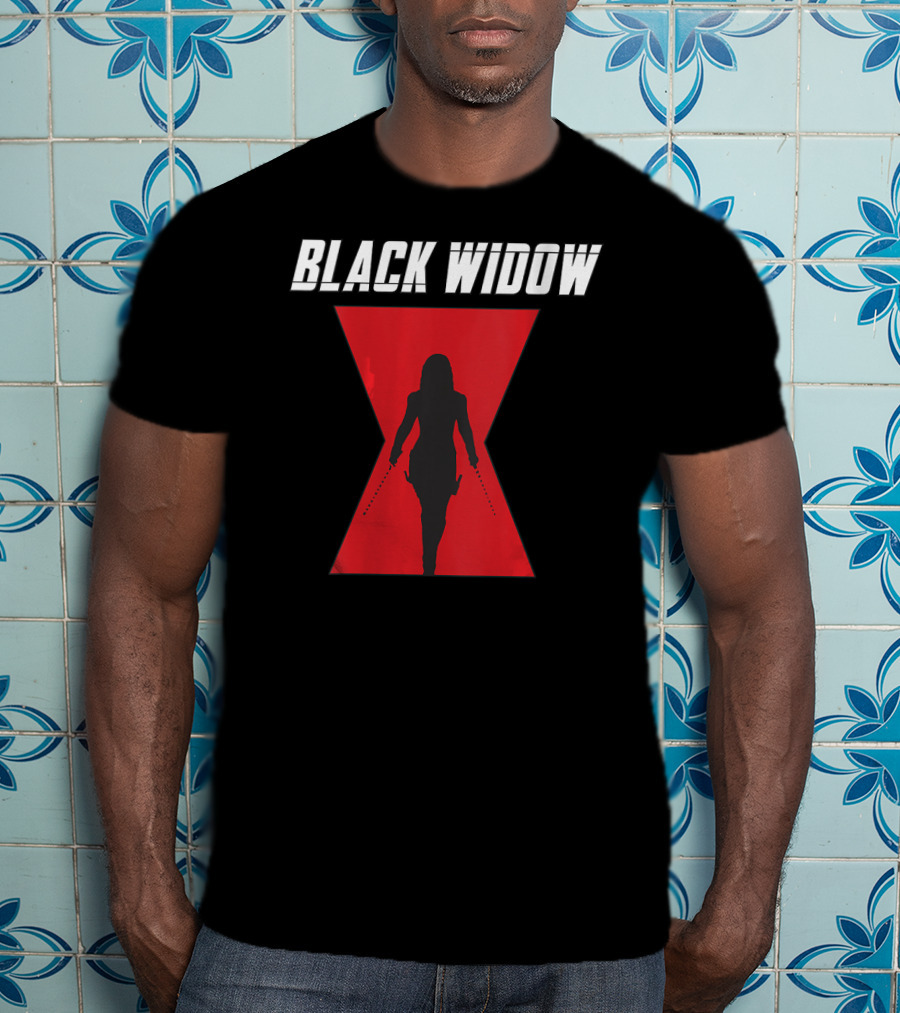 Black Widow Silhouette Red Hourglass Emblem T-Shirt