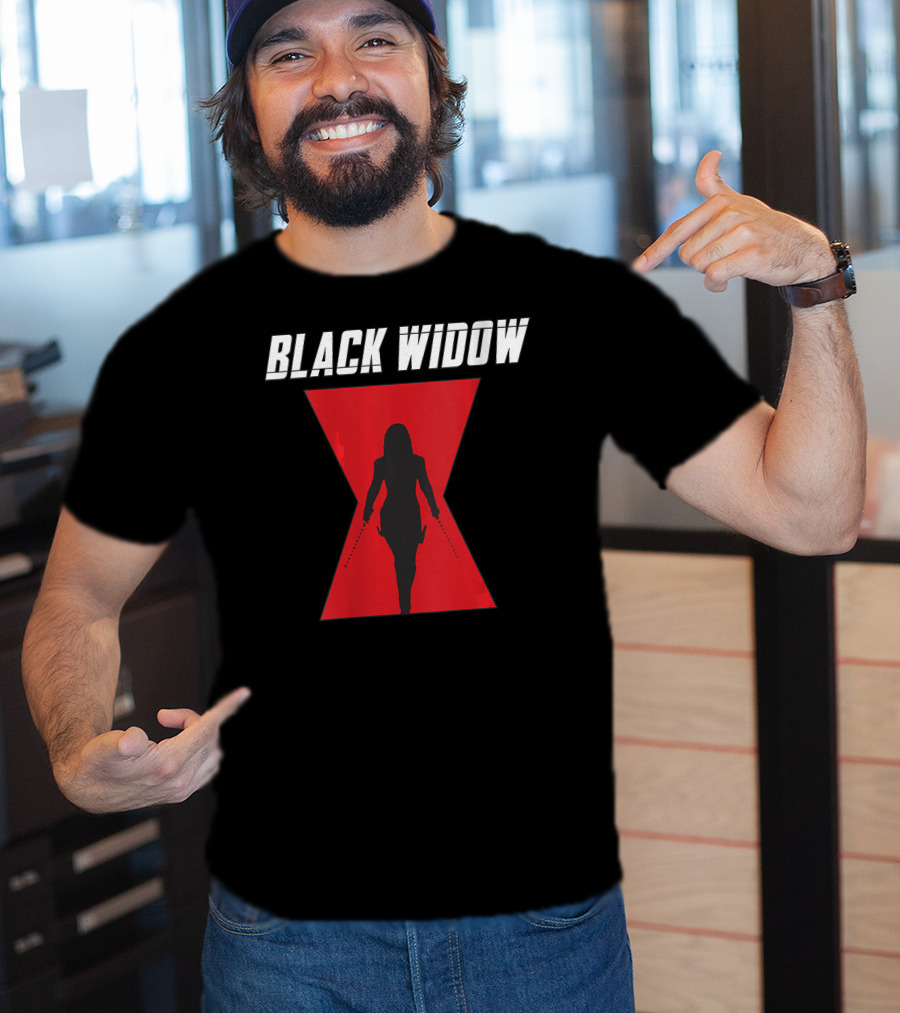Black Widow Silhouette Red Hourglass Emblem T-Shirt