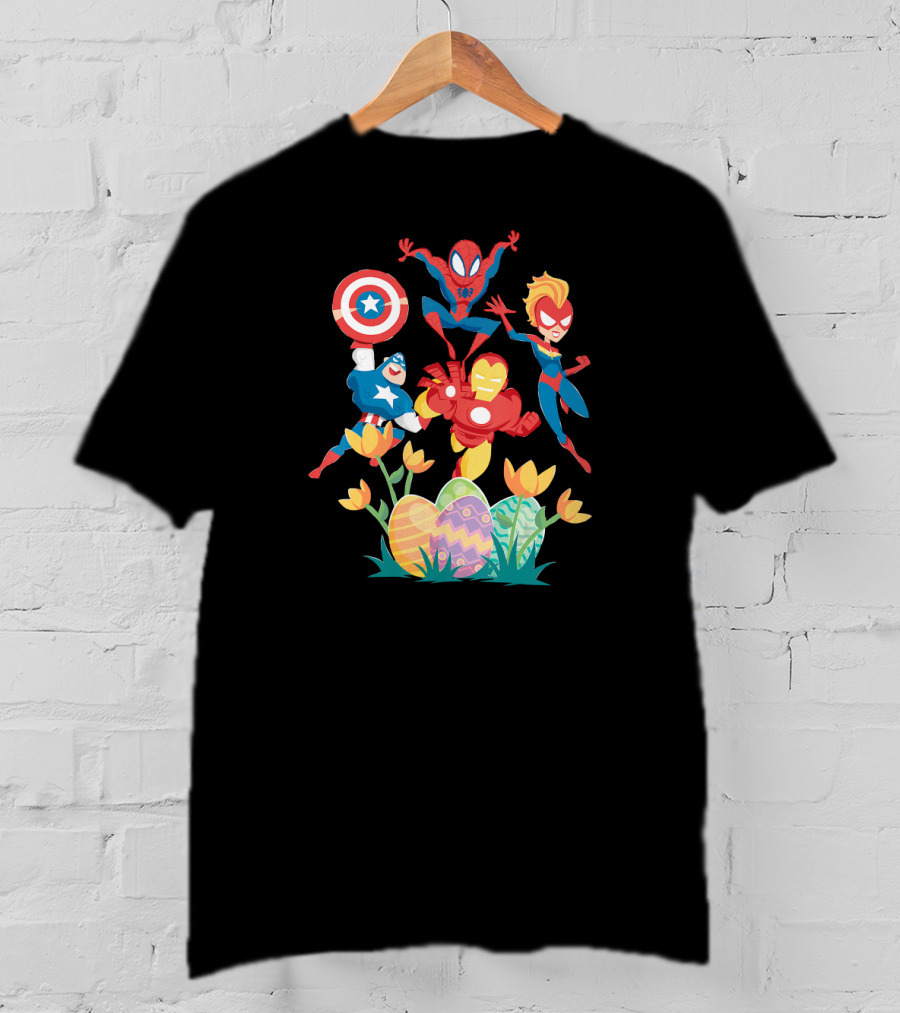 Marvel Avengers Easter Egg Hunt With Captain America Spiderman Iron Man And Captain Marvel T-Shirt