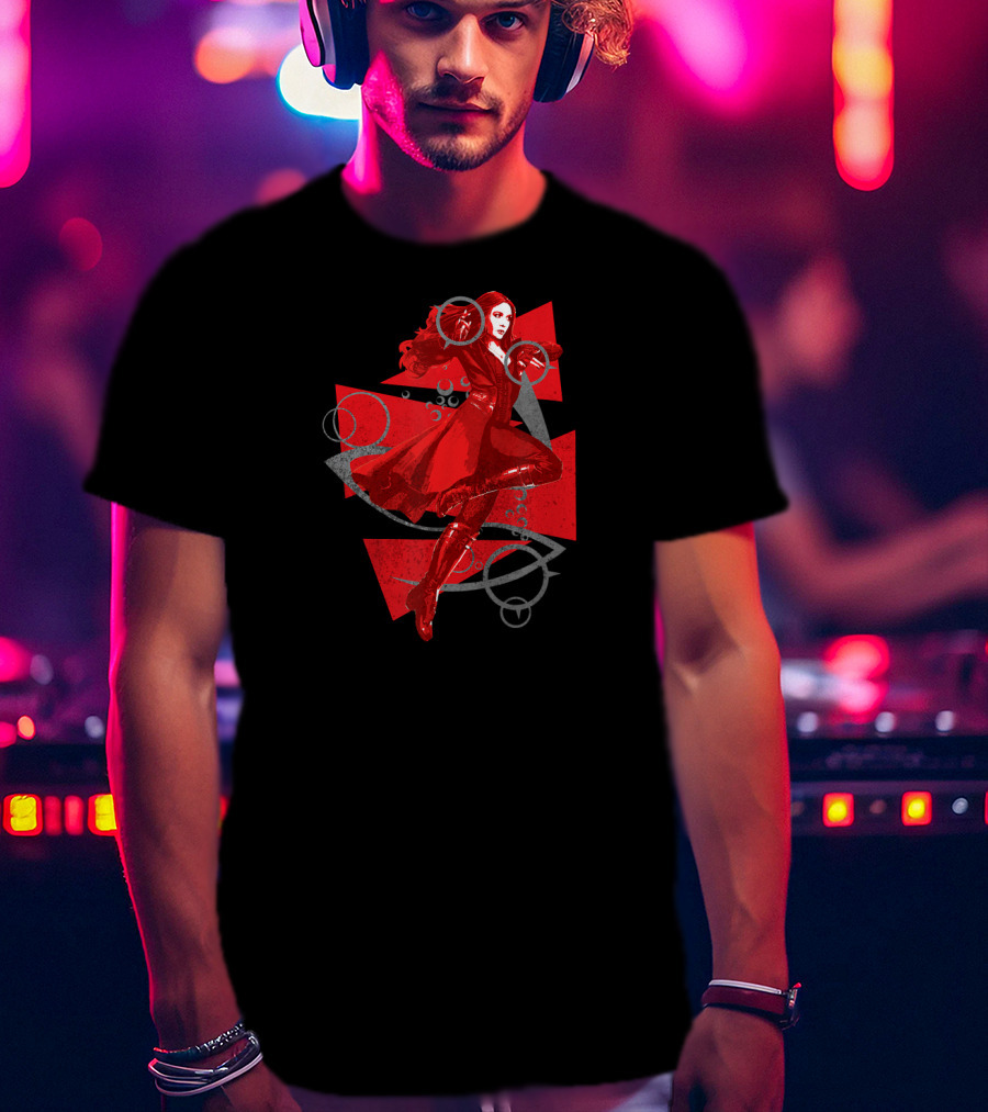 Marvel Scarlet Witch Wanda Maximoff Red Costume Action Pose T-Shirt