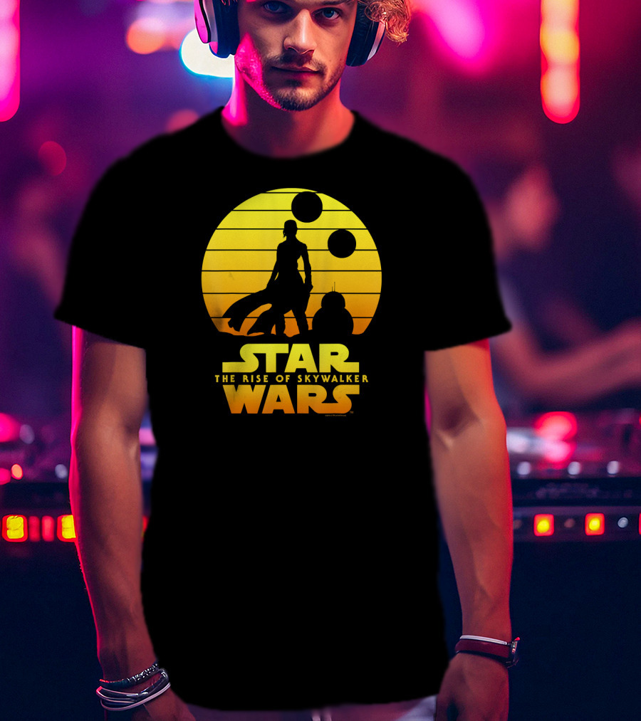 Star Wars The Rise Of Skywalker Rey BB Silhouette Sunset Scene T-Shirt