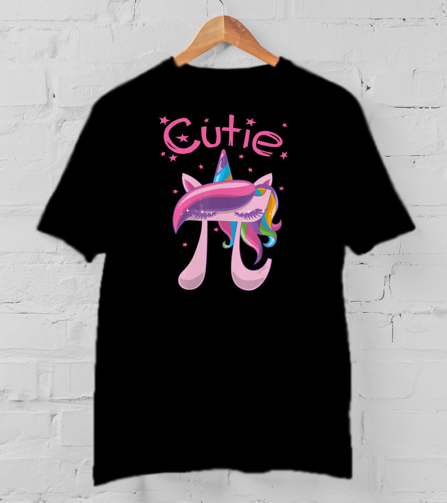 Cutie Pi Unicorn Girls With Rainbow Horn And Stars T-Shirt